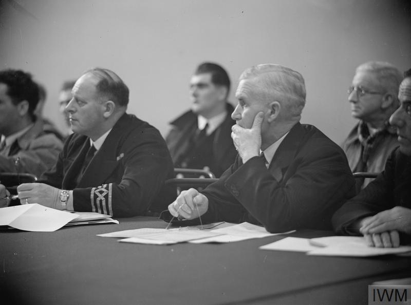 The Convoy Conference. Captains of Merchant Ships, who keep open Britain's life-lines across the Atlantic. Copyright: © IWM.
